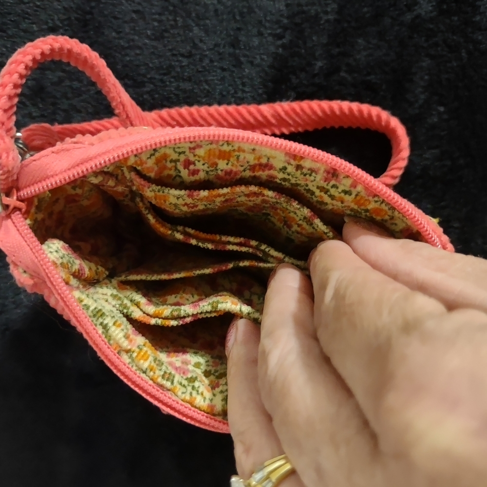 HANDMADE Little Girl's Embroidered & Beaded Coral Corduroy Purse - Picture 7 of 12